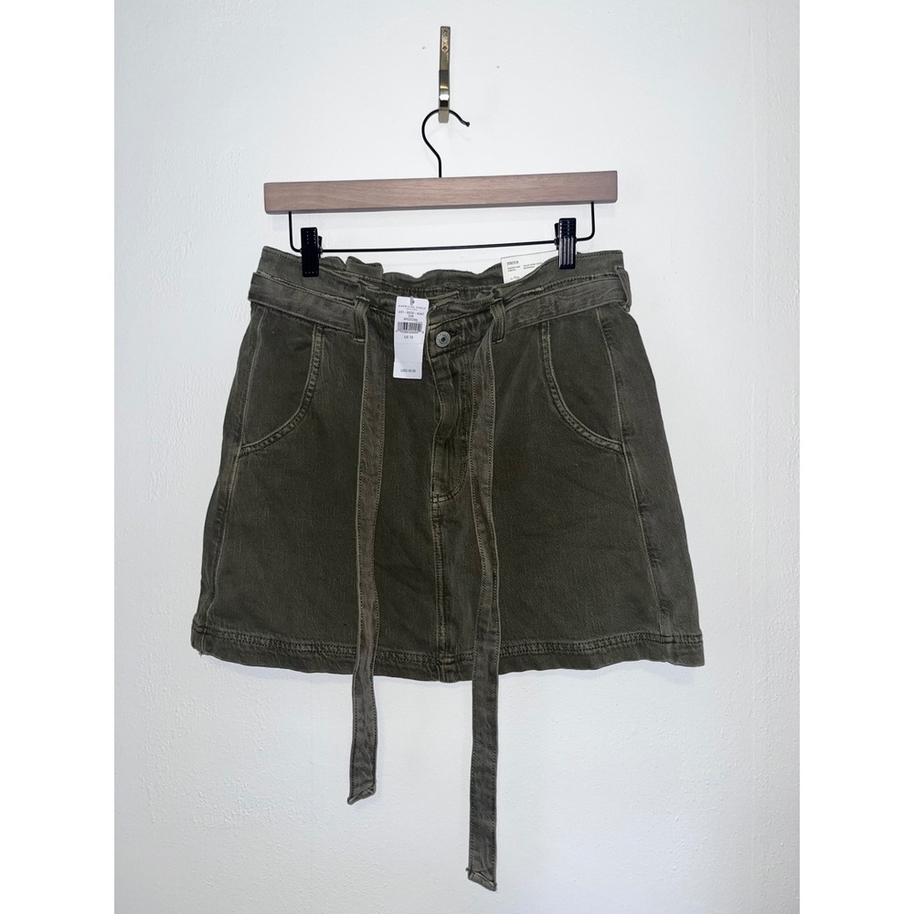 American Eagle Highest Rise Olive Green Denim Mini Skirt Tie Waist Womens 10 30W